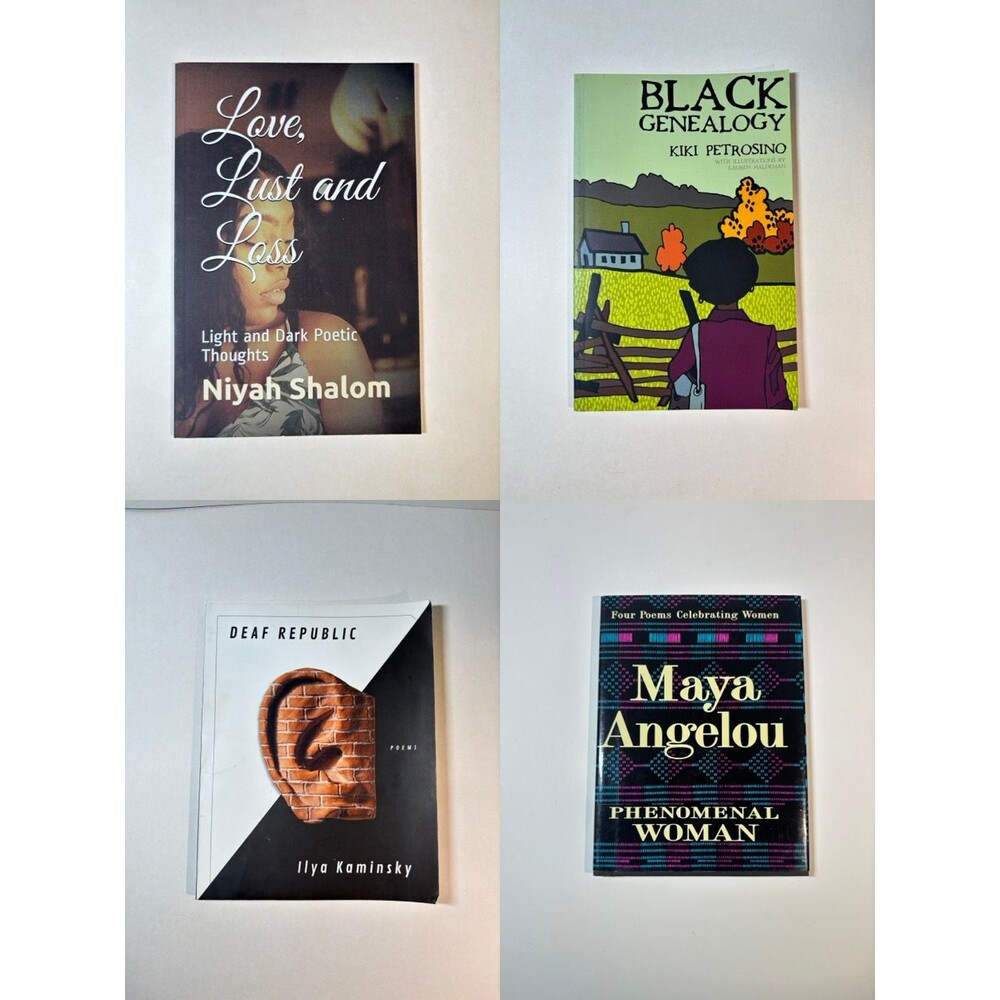 Lot of 4 Poetry Books: Angelou, Shalom, Kaminsky, Petrosino VERY GOOD